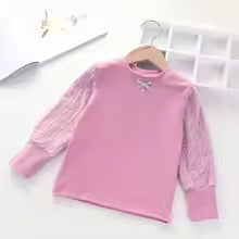 Velvet Lining Warm Cotton Girls T-Shirt Lace Long-sleeve Baby Kids Bottoming Shirt for Children Clothes New Spring Bow Girl Top