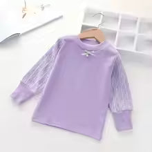 Velvet Lining Warm Cotton Girls T-Shirt Lace Long-sleeve Baby Kids Bottoming Shirt for Children Clothes New Spring Bow Girl Top