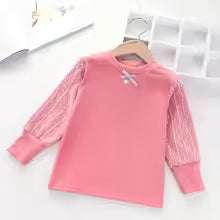 Velvet Lining Warm Cotton Girls T-Shirt Lace Long-sleeve Baby Kids Bottoming Shirt for Children Clothes New Spring Bow Girl Top